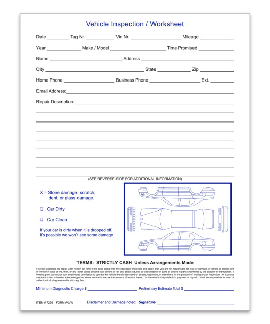7295 • Vehicle Inspection Worksheet 1 Part